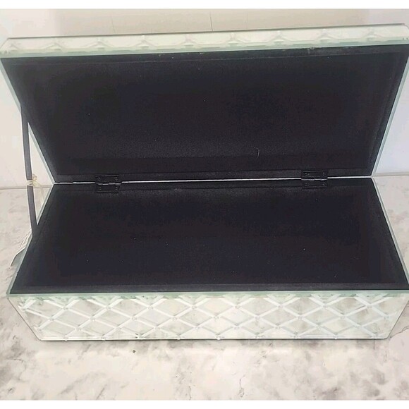 Hotel Collection Jewelry Box Storage Chest Mirrored Diamond Bling Design 12x5x4" - Picture 3 of 4